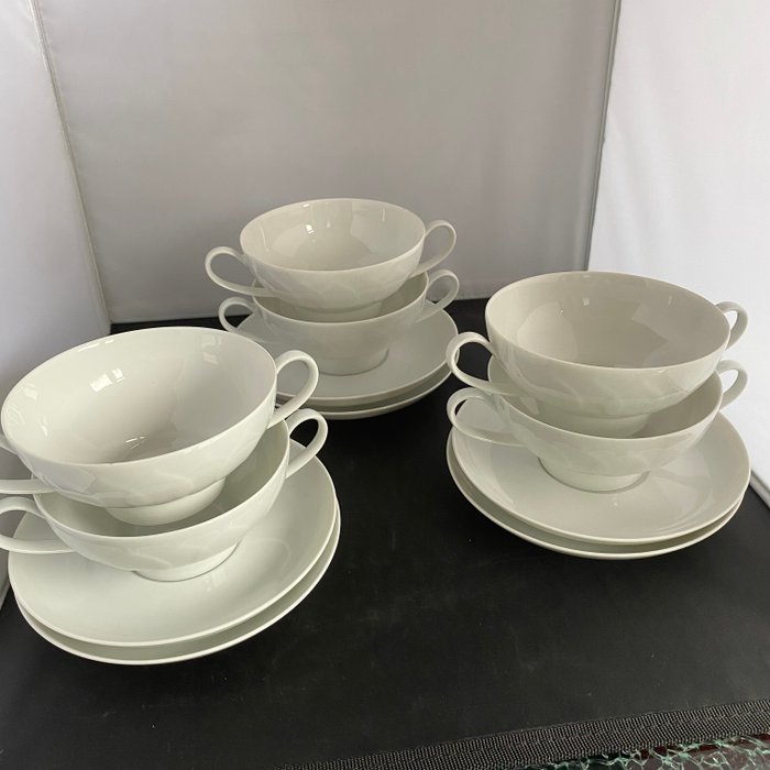 Rosenthal, 6 soepkommen met schotels Lotus - Suppeskål (6) - Lotus 1957 - Porcelæn - Suppeskåle og fade