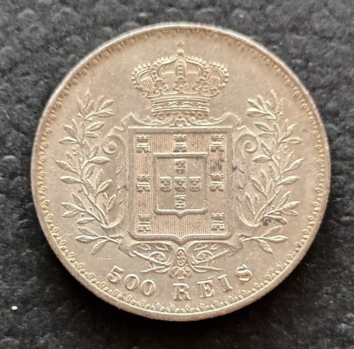 Portugal. D. Carlos I (1889-1908). 500 Reis 1892 Data emendada 2/1  (Ingen mindstepris)