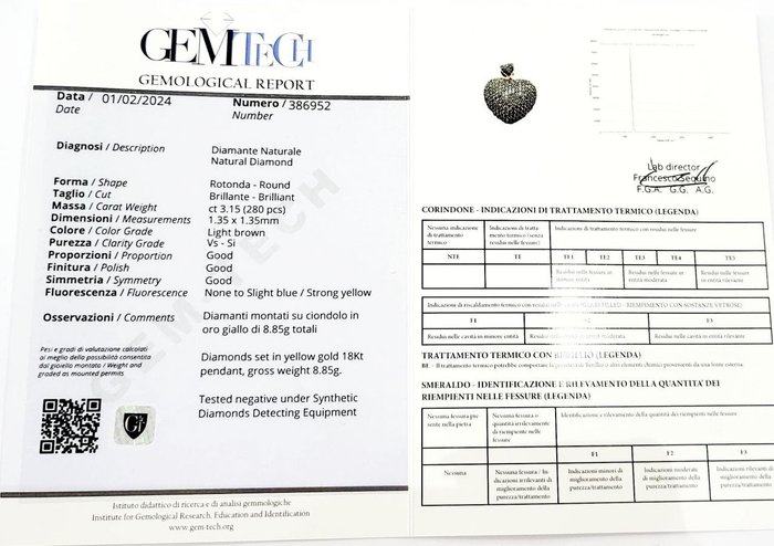 Halskæde med vedhæng - 18 kraat Rosaguld -  3.15ct. tw. Brun Diamant (Naturfarvet)