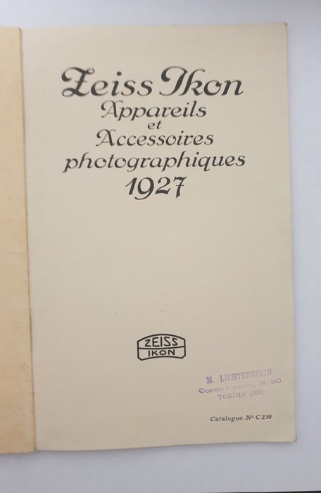 Zeiss Ikon - Catalog Appareils photographiques - 1927