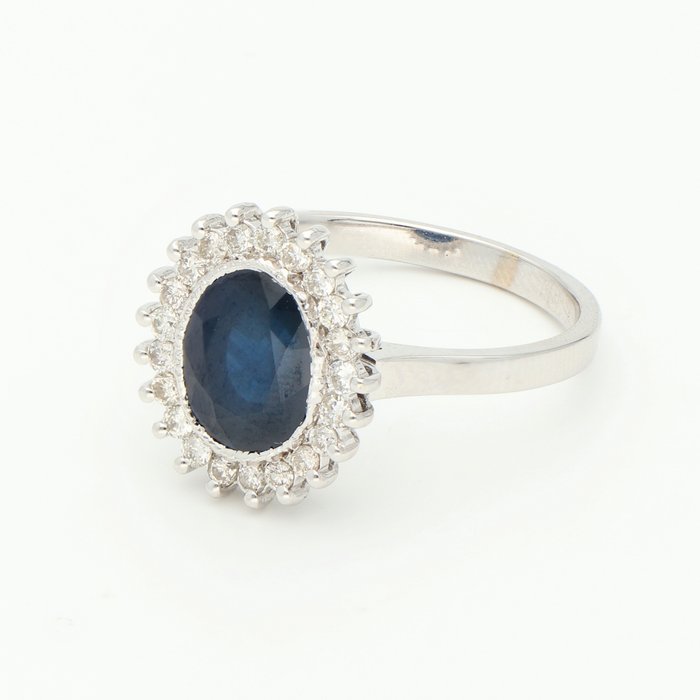 Ingen mindstepris - Ring - 18 kraat Hvidguld Diamant (Natur)  - Safir