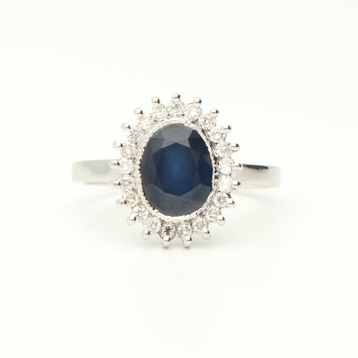 Ingen mindstepris - Ring - 18 kraat Hvidguld Diamant (Natur)  - Safir