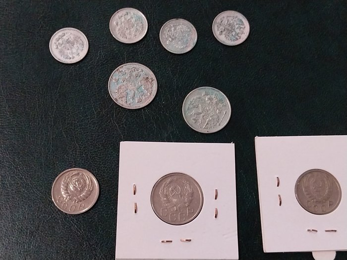 Rusland. A Collection of 9x Russian Imperial  Early Soviet Coins, much Silver 1910-1949  (Ingen mindstepris)