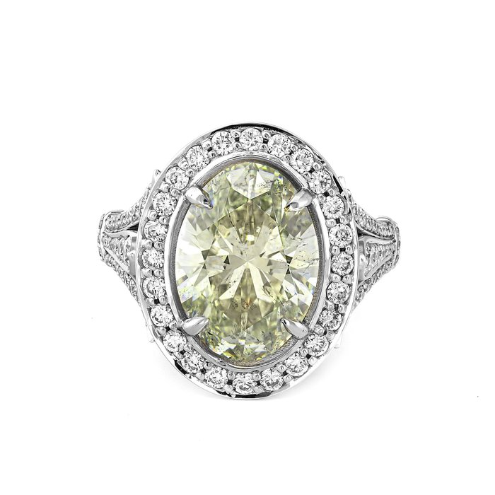 Ring - 18 kraat Hvidguld -  5.80ct. tw. Grøn Diamant (Naturfarvet) - Diamant