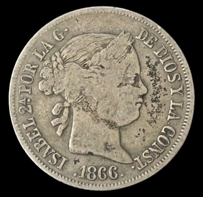 Spanien. Isabel II (1833-1868). 40 Céntimos escudo - 1866- Madrid - (R606)  (Ingen mindstepris)