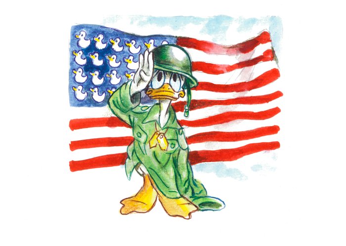 Tony Fernandez - Donald Duck Saluting the Duck-Starred Flag - Hand Signed