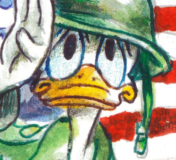 Tony Fernandez - Donald Duck Saluting the Duck-Starred Flag - Hand Signed