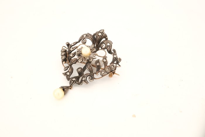 Broche - 19,2 kt. Gulguld Perle