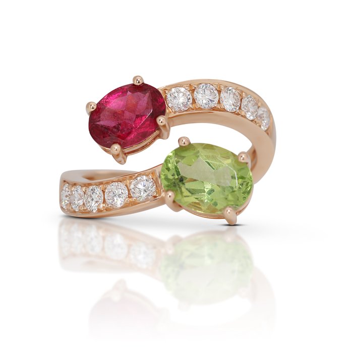 Ring - 18 kraat Rosaguld -  2.38ct. tw. Peridot - Diamant