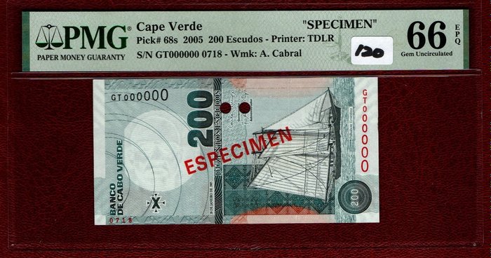 Kap Verde. - 200 Escudos 2005 - Pick 68s - SPECIMEN  (Ingen mindstepris)