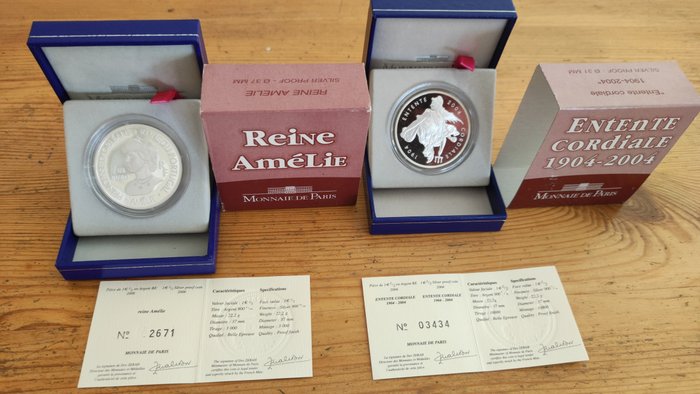 Frankrig 1 1/2 Euro 2004/2006 "Entente Cordiale" + "Reine Amelie" (2 coins) Proof  (Ingen mindstepris)