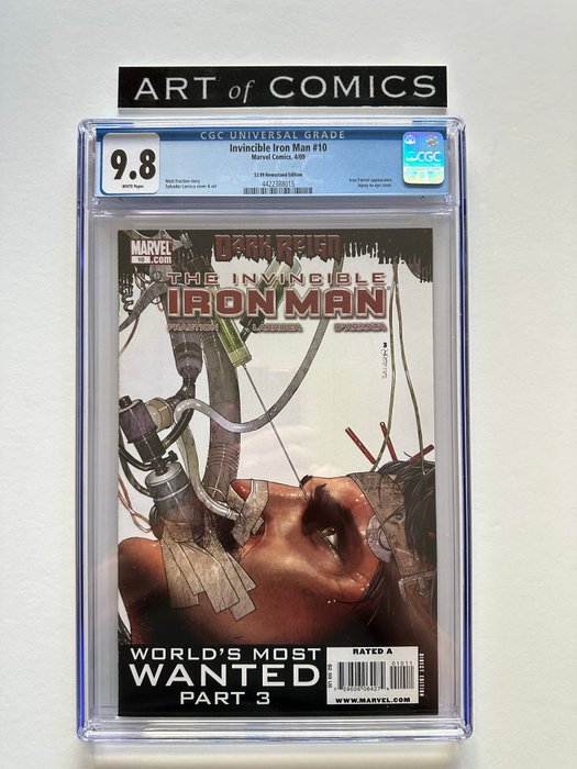 Invincible Iron Man #10 - Iron Patriot Appearance - Very Rare Newsstand Edition - CGC Graded 9.8 - Extremely High Grade! - White Pages! - 1 Graded comic - Første udgave - 2009