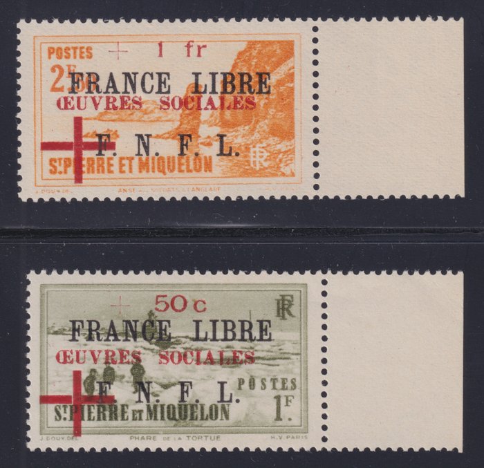 Saint-Pierre og Miquelon 1942 - Skattemærker nr 310 og 311 overtrykt "France Libre FNFL" ny** signeret kalve - Yvert