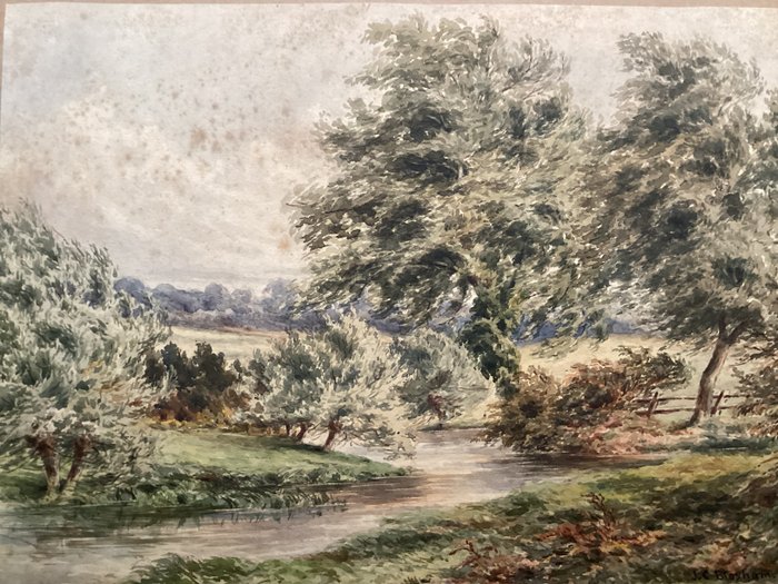 English school (XIX), signed Bloxham - River Scene in the English Countryside