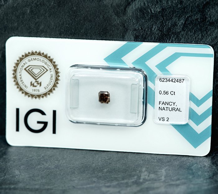 1 pcs Diamant  (Naturfarvet)  - 0.56 ct - Fancy Brunlig Gul - VS2 - International Gemological Institute (IGI)