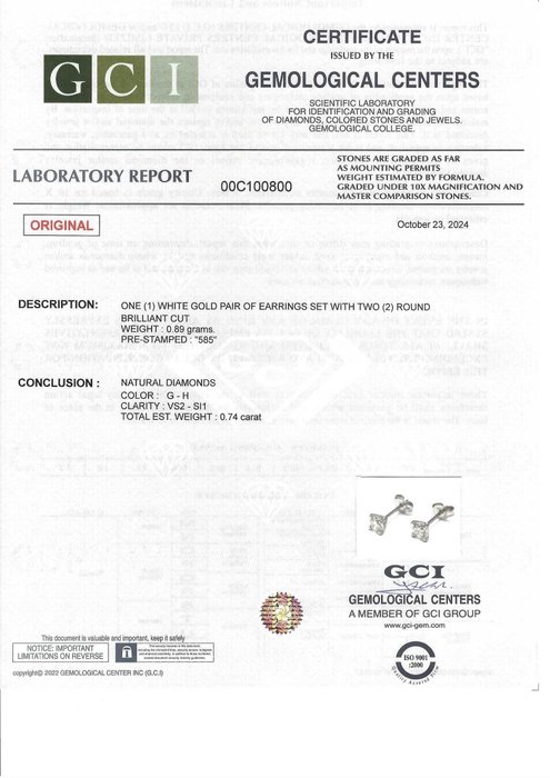 Ingen mindstepris - Øreringe - 14 karat Hvidguld -  0.74ct. tw. Diamant (Natur)