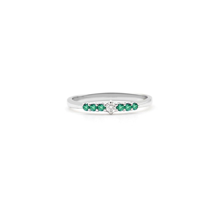 Ingen mindstepris - Ring - 18 kraat Hvidguld Diamant (Natur)  - Smaragd