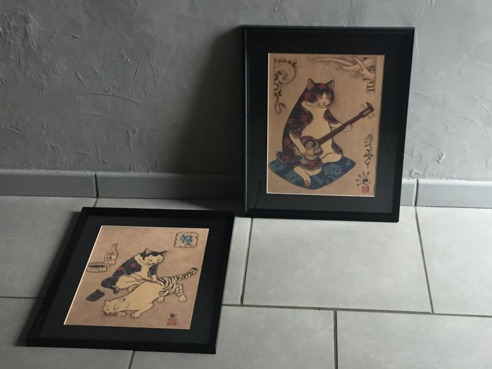 Horitomo 彫巴 - 2 C-Print - Monmon Cats - duo Monmon Cats tattoo-Irezumi horimono Cat tattoo-Musicien shamisen Cat tattoo-Reproduction - 2015