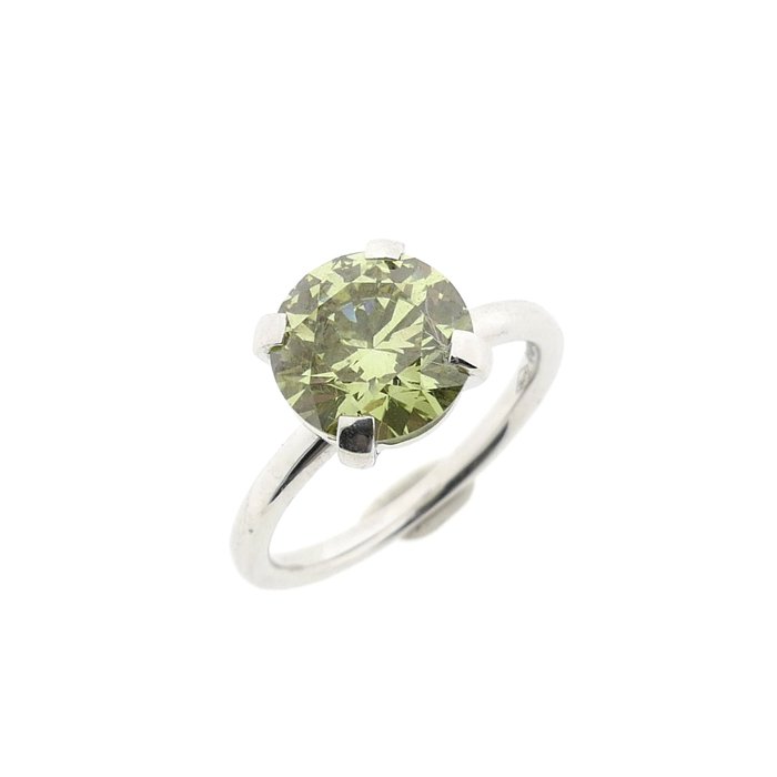 Ring - 18 kraat Gulguld -  3.01ct. tw. Grøn Diamant (Laboratoriedyrket diamant i fancy farver)