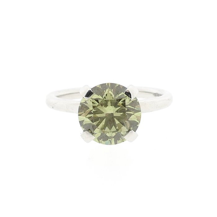 Ring - 18 kraat Gulguld -  3.01ct. tw. Grøn Diamant (Laboratoriedyrket diamant i fancy farver)