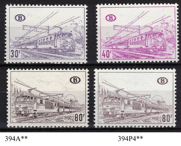 Belgien 1976/1978 - Høj værdi fra "Glossy Multipurpose Paper"-serien - COB n° TR389P4**, TR390P4** et TR394P4** neufs sans charnière et TR394A** pour comparaison