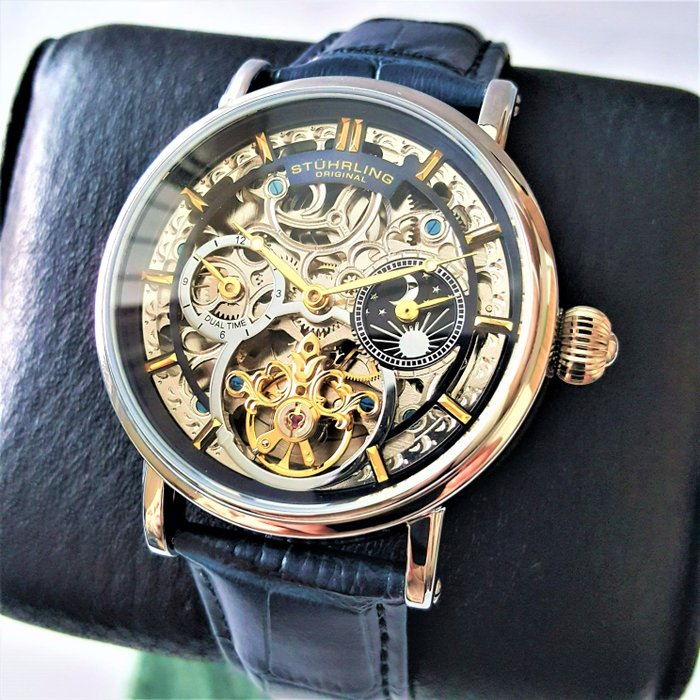 Stührling Original - Automatic - Moon - Dual Time - Open Heart - Skeleton - Gold - Ingen mindstepris - Mænd - Ny