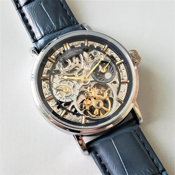 Stührling Original - Automatic - Moon - Dual Time - Open Heart - Skeleton - Gold - Ingen mindstepris - Mænd - Ny