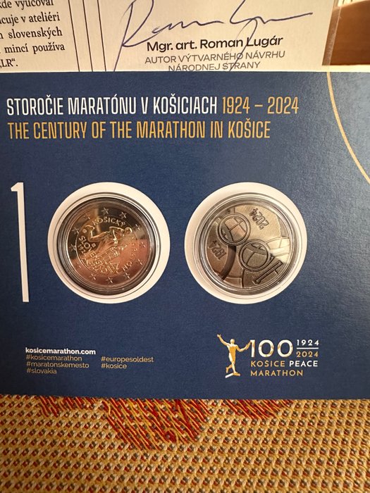 Slovakiet. 2 Euro 2024 "Košice International Marathon" signed by the author  (Ingen mindstepris)