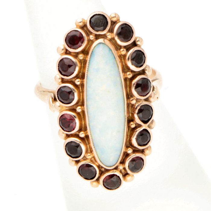 Ring - 14 karat Gulguld - Opal - Granat