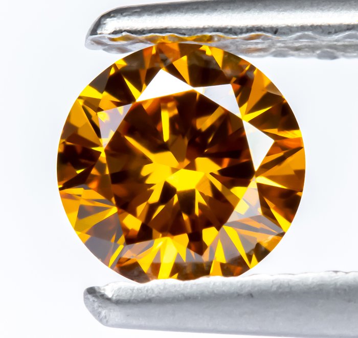 Ingen mindstepris - 1 pcs Diamant  (Naturfarvet)  - 032 ct - Rund - Fancy vivid Gullig Orange - VS2 - Gem Report Antwerp (GRA)