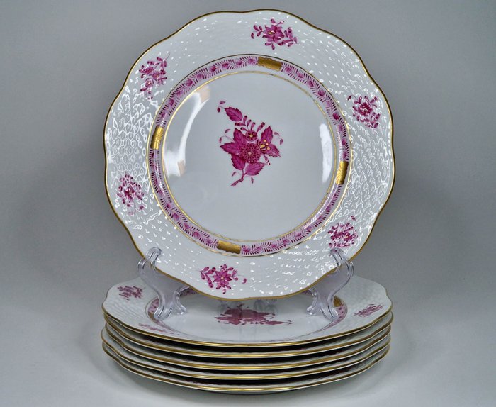 Herend - Morgenbakke (6) - Dessert plates - Chinese Bouquet Apponyi Pink - Porcelæn