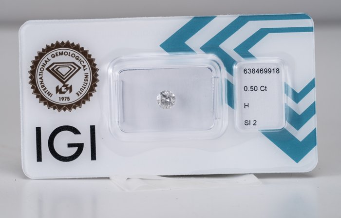 1 pcs Diamant  (Natur)  - 050 ct - Rund - H - SI2 - International Gemological Institute (IGI)