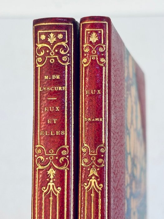 Gaston Lavally / Adolphe de Lescure / Poulet-Malassis - Eux, drame contemporain,  par moi à Caen  Eux et Elles [Reliures signées de Victor Champs] - 1860