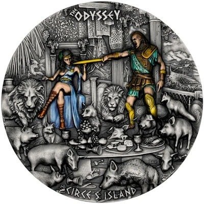 Niue. 7 Dollars 2023 Circes Insel: Die Odyssee - Antique Finish Ultra High Relief, 3 Oz (.999)