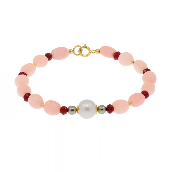 Ingen mindstepris - Armbånd - 18 kraat Gulguld Perle - Opal - Ruby - Akoya 8,4 mm