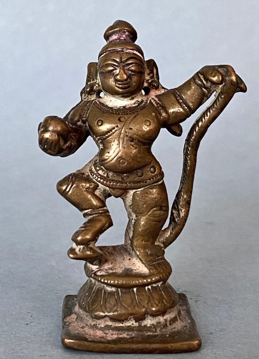 Kaliya Krishna hjemmealter for guden Krishna der danser på den dæmpede slange - Engangs voks bronze støbning - Indien - Mogulriget (1526-1857)