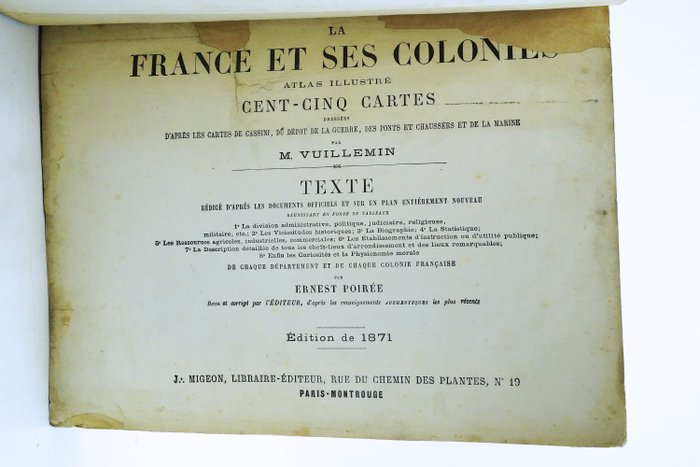 M. Vuillemin / Ernest Poirée - La France et ses colonies. Atlas - 1871