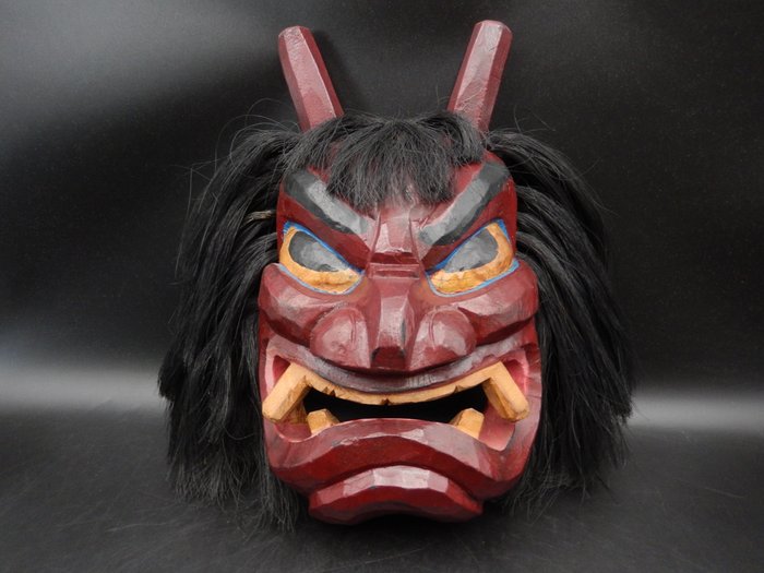 Noh maske - Træ - 木彫り　なまはげ面 Namahage maske, kagura maske (Ingen mindstepris)