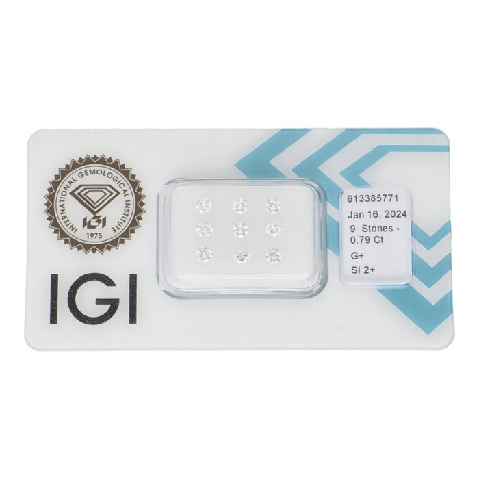 Ingen mindstepris - 9 pcs Diamant  (Natur)  - 079 ct - Rund - G - SI2 - International Gemological Institute (IGI)