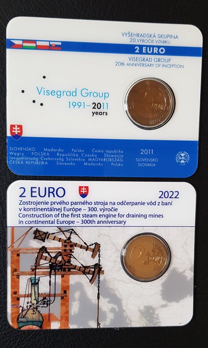 Slovakiet. 2 Euro 2011/2022 "Visegrad" + "Steampower Engine" (2 coincards)  (Ingen mindstepris)