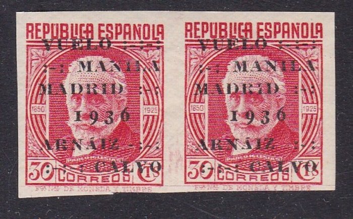 Spanien 1936 - Manila-Madrid Flight - Blok 2 - Uangivet - Edifil 741s