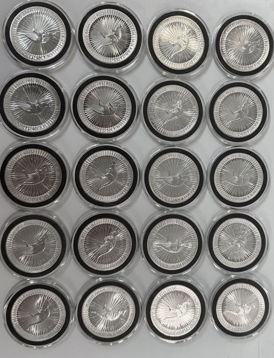 Australien. 20 x 1 oz 2016 $1 AUD Silver Kangaroo Coin BU In Tube