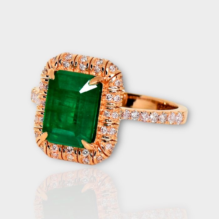 Ingen mindstepris - Ring - 14 karat Rosaguld -  2.88ct. tw. Smaragd - Diamant - IGI 2,53 ct Intens Green