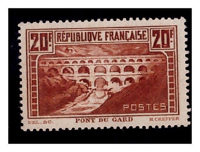 Frankrig 1930 - “Le Pont du Gard” 20 fr kedel Ny** 1 valg - Yvert N°262 II B - Yvert N°262 II B