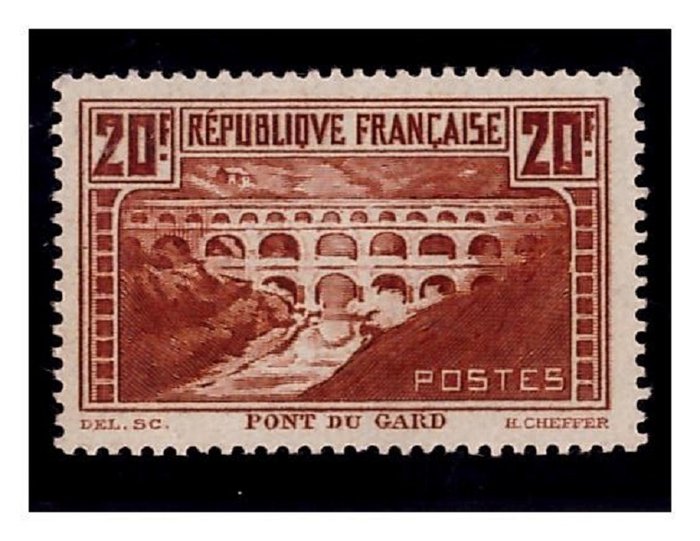 Frankrig 1930 - “Le Pont du Gard” 20 fr kedel Ny** 1 valg - Yvert N°262 II B - Yvert N°262 II B