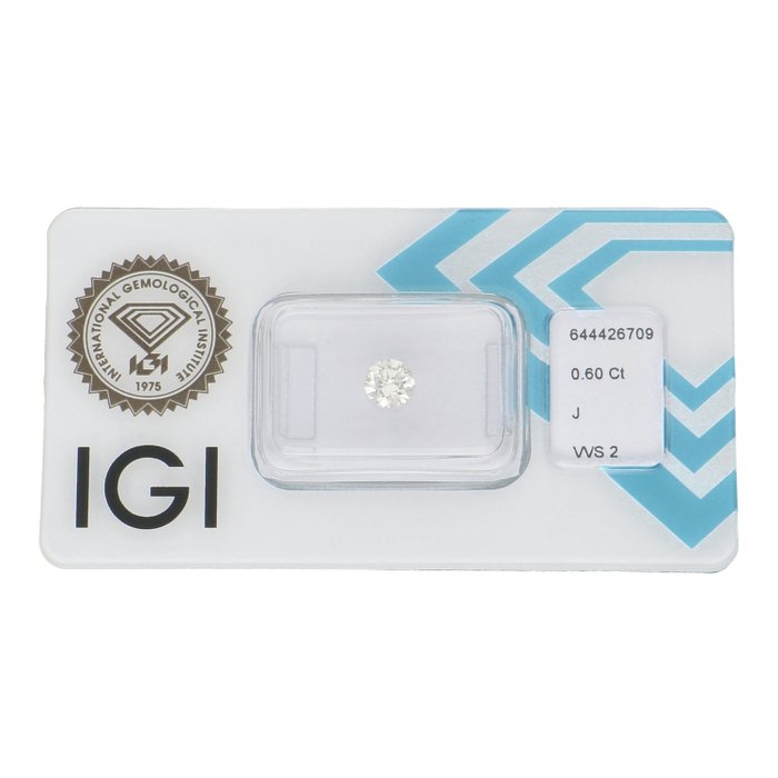 Ingen mindstepris - 1 pcs Diamant  (Natur)  - 0.60 ct - Rund - J - VVS2 - International Gemological Institute (IGI)