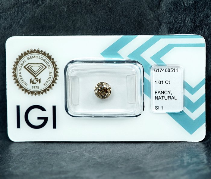 1 pcs Diamant  (Naturfarvet)  - 1.01 ct - Fancy Brunlig Gul - SI1 - International Gemological Institute (IGI)