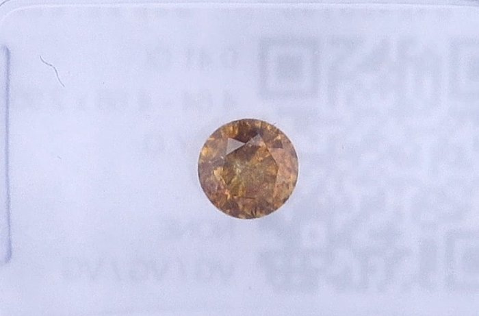 Ingen mindstepris - 1 pcs Diamant  (Naturfarvet)  - 0.41 ct - Rund - Fancy intense Gul Orange - I1 - International Gemological Institute (IGI)