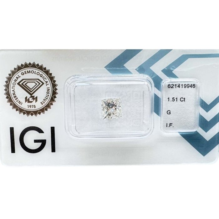 Ingen mindstepris - 1 pcs Diamant  (Natur)  - 1.51 ct - Kvadrat - G - IF - International Gemological Institute (IGI)