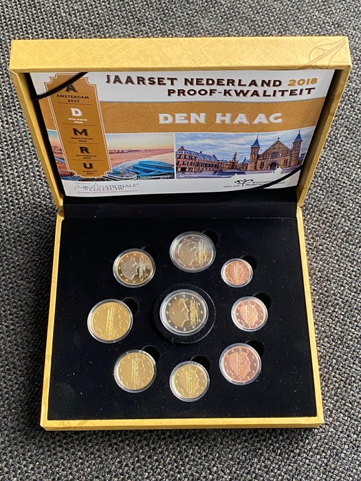 Holland. Proof Set 2018 "Den Haag" (incl. 2 Euro "Koning Willem-Alexander" partieel verguld)  (Ingen mindstepris)